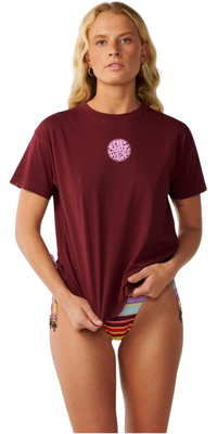 2026 Rip Curl Mujer Íconos De Surf Relajado T-Shirt 0RVWTE - Bone / Dark Plum