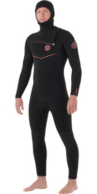 2026 Rip Curl Hombres F-Bomb Fusion 4/3mm Chest Zip Con Capucha Neopreno 174MFS - Black