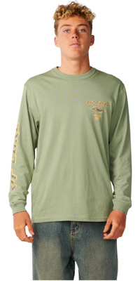2026 Rip Curl Hombres Desvanecerse Icono Manga Larga Camiseta 0BQMTE - Sage