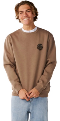 2026 Rip Curl Hombres Sudadera Con Logotipo Wettie Icon Crew Sudor CFEHN9 - Walnut