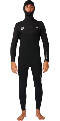 2027 Rip Curl Hombres Elasto 5/4mm Chest Zip Con Capucha Neopreno 18UMFS - Black
