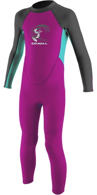 2026 ONeill Infantes Chicas Reactor 2mm Back Zip Neopreno 4868G - Berry / Aqua
