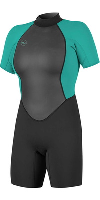 2025 ONeill Womens Reactor II 2mm Back Zip Shorty Wetsuit 5043 - Black / Aqua