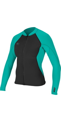 2026 Oneill Mujeres Reactor Ii 1.5mm Front Zip Chaqueta De Neopreno 5294 - Negro / Aqua