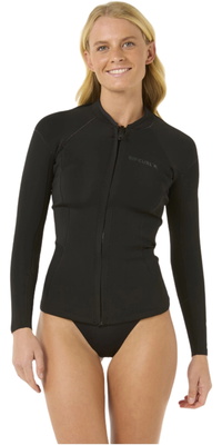 2026 Rip Curl Mujer Dawn Patrol 1.5mm Front Zip Chaqueta 119WWJ - Black