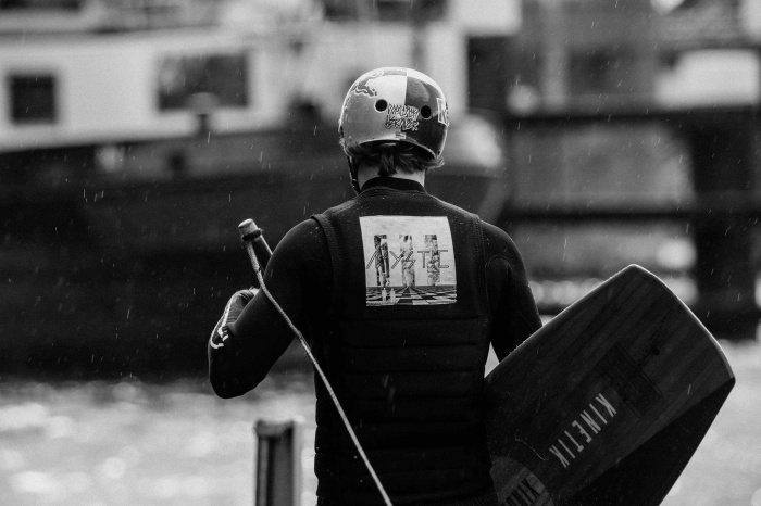 Kitesurfer in black and white