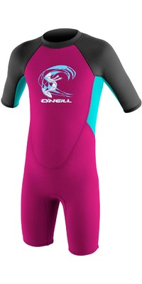 2024 O'Neill Toddler Reactor 2mm Back Zip Shorty Wetsuit 4867G - Berry / Aqua / Graphite