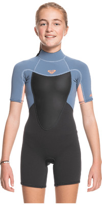 2024 Roxy Girls Prologue 2mm Back Zip Shorty Wetsuit ERGW503008 - Cloud Black / Powdered Grey / Sun Glow