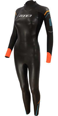 2022 Zone3 Womens Aspect 3/2mm Breaststroke Open Water Swimming Wetsuit WS21WAP - Black / Blue / Orange