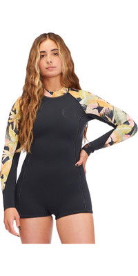 2022 Billabong Womens Spring Fever 2mm Long Sleeve Shorty Wetsuit F42F13 - Jungle Night