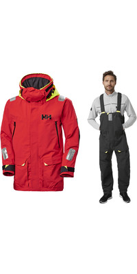 2024 Helly Hansen Mens Skagen Offshore Jacket & Bib Trousers Combi Set - Alert Red