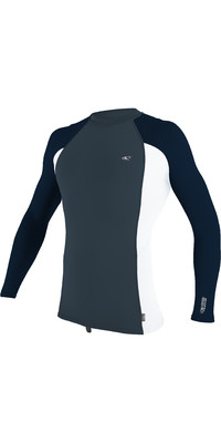 2024 O'Neill Mens Premium Skins Long Sleeve Rash Vest 4170B - Cadet Blue / White / Abyss