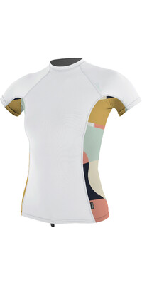 2022 O'Neill Mujer Chaleco Lycra Manga Corta Estampado Lateral 5405S - White / Jasmine