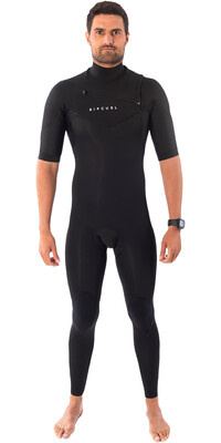 2024 Rip Curl Hombres Dawn Patrol Performance 2mm Manga Corta Chest Zip Neopreno WSM9YM - Black