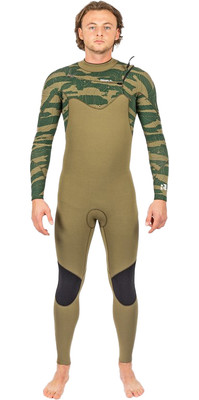 2024 Gul Mens Response FX 5/4mm Chest Zip Wetsuit RE1242-C1 - Green / Contour Camo