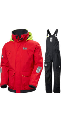 2024 Helly Hansen Hombres Pier Coastal Chaqueta De Vela Y Pier Pantalón Con Peto Combi Set 3417733961 - Rojo / Black