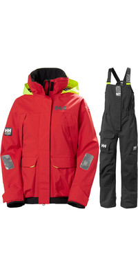 2023 Helly Hansen Mujer Pier Coastal Chaqueta De Vela Y Pier Pantaln Con Peto Combi Set 3417733961 - Rojo / Black