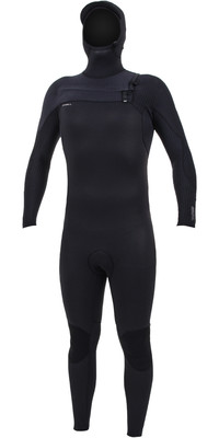 2024 O'Neill Hombres HyperFreak+ 5/4mm Chest Zip Con Capucha Neopreno 5347 - Black