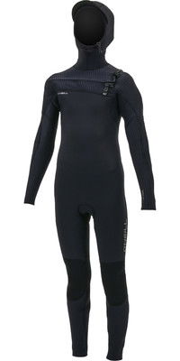 2024 O'Neill Youth Hyperfreak+ 5/4mm Chest Zip Gbs Con Capucha Neopreno 5352 - Black