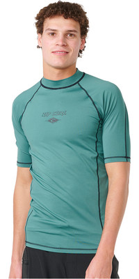 2023 Rip Curl Hombres Fade Out UPF Performance Chaleco De Lycra De Manga Corta 145MRV - Washed Green