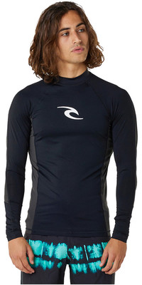 2024 Rip Curl Mens Waves UPF Performance Chaleco de manga larga 141MRV - Negro