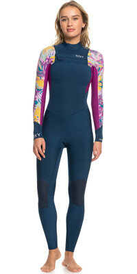 2024 Roxy Mujer Swell Series 4/3mm Chest Zip Neopreno ERJW103125 - Anthracite Hot Tropics Swim