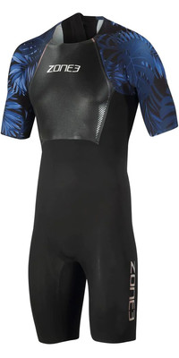 2024 Zone3 Mens Tropical Palm Back Zip Shorty Swimskin SS21MWTC101 - Black / Blue