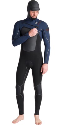 2024 C-Skins Mens NuWave Wired 5/4mm Chest Zip Hooded Wetsuit C-NWI54MH - Black / Bluestone x / Rust