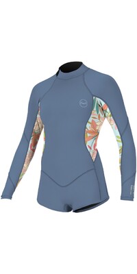 2024 O'Neill Girls Bahia 2/1mm Back Zip Long Sleeve Shorty Wetsuit 5411 - Infinity / Dahlia