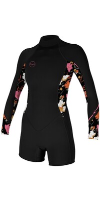 2024 O'Neill Mujer Bahia 2/1mm Manga Larga Back Zip Shorty Neopreno 5291 - Black / Bluemchen