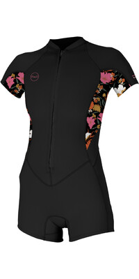 2024 O'Neill Mujer Bahia 2/1mm Front Zip Manga Corta Traje De Primavera Neopreno 5293 - Black / Bluemchen / Black