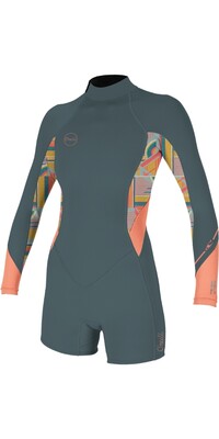 2024 O'Neill Mujer Bahia 2/1mm Manga Larga Back Zip Shorty Neopreno 5291 - Shade / Arta Geo / Burnt Coal