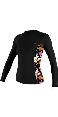 2024 O'Neill Mujer Camiseta De Manga Larga Con Estampado Lateral 5406S - Black / Bluemchen