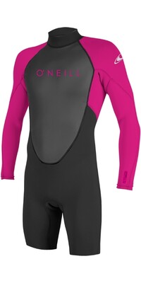 2024 O'Neill Youth Reactor II 2mm Manga Larga Back Zip Shorty Neopreno 5458 - Black / Berry