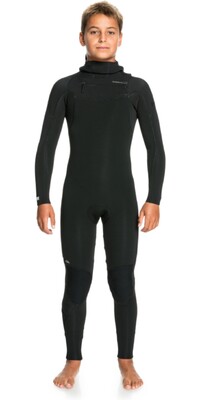 2024 Quiksilver Junior Everyday Sessions 4/3mm Chest Zip Con Capucha Neopreno EQBW203007 - Black