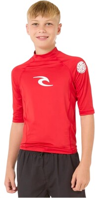 2024 Rip Curl Chicos Brand Wave UPF Chaleco De Lycra De Manga Corta 121BRV - Red