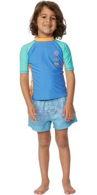 2024 Rip Curl Boys Mystic Waves UPF Short Sleeve Rash Vest TNPTRV - Blue Yonder