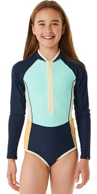 2024 Rip Curl Girls Block Party Long Sleeve Front Zip UV Surfsuit 12OGRV - Navy