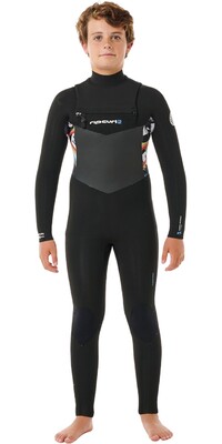 2024 Rip Curl Junior Dawn Patrol 4/3mm Chest Zip Neopreno 13ZBFS - Black / Multi