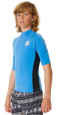 2024 Rip Curl Junior Iconos UV Cepillado Camiseta De Manga Corta 11ZBRV - Blue Gum