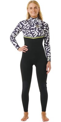 2024 Rip Curl Mujer E-Bomb 4/3mm Zip Free Neopreno 14LWFS - Black / Lime