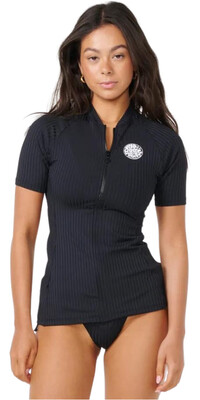 2024 Rip Curl Womens Premium Surf 1/4 Zip Short Sleeve Rash Vest 161WRV - Black