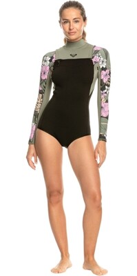 2024 Roxy Mujer Elite 1.5mm Manga Larga Front Zip Shorty Neopreno ERJW403064 - Anthracite Classic Pro Surf