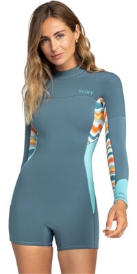 2024 Roxy Mujer Swell Series 2mm Manga Larga Back Zip Shorty Neopreno ERJW403054 - Starglazer