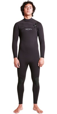 2024 Xcel Hombres Comp+ 4/3mm Chest Zip Neopreno MN43CPC4BK - Black