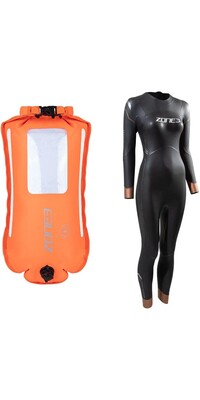 2024 Zone3 Womens Thermal Agile Wetsuit & Recycled 2 LED Light 28L Backpack Safety Buoy Bundle