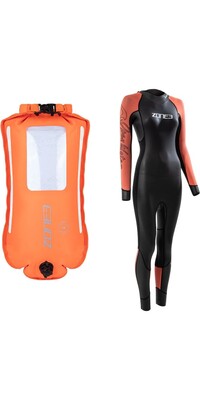 2024 Zone3 Mujer Venture Back Zip Traje De Neopreno Y Zone3 Mochila Reciclada Con 2 Luces LED 28L Boya De Seguridad Para Natació