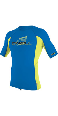 2024 O'Neill Youth Basic Skins Short Sleeve Rash Guard 4173 - Ocean / Electric Lime