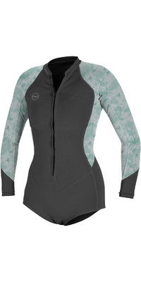 2023 O'Neill Mujer Bahia 2/1mm Manga Larga Front Zip Shorty Neopreno 5363 - Graphite / Mirage Tropical