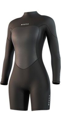 2025 Mystic Womens Brand Long Arm 3/2mm Back Zip Flatlock Shorty Wetsuit 35000.250063 - Black